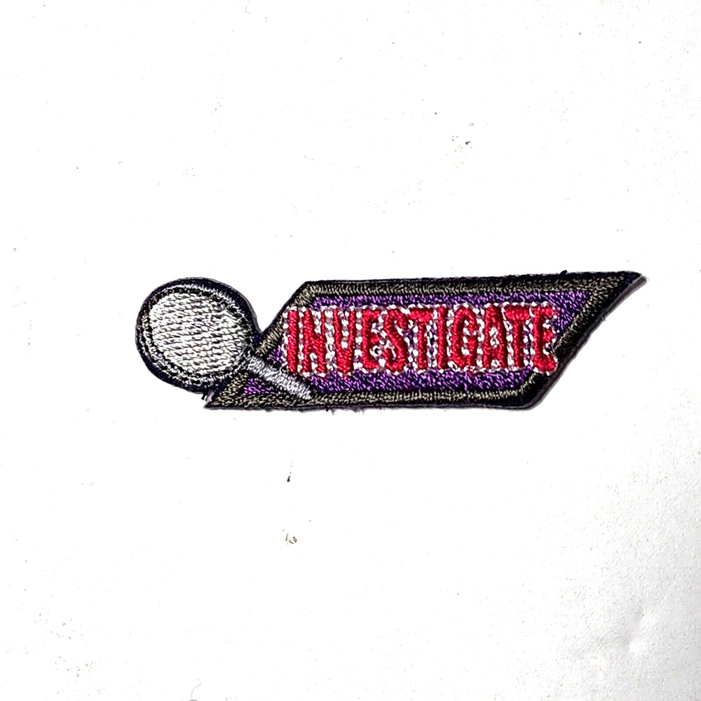 Girl Scouts Investigate Magnifying Glass Patch Purple Red Embroidered Badge 2"